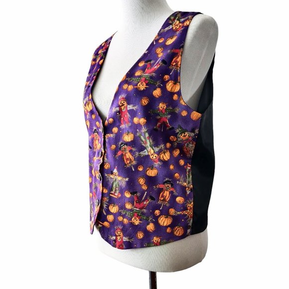 111 Main Womens M Vintage Purple Jack O'Lantern Scarecrow Halloween Button Vest - Picture 3 of 7